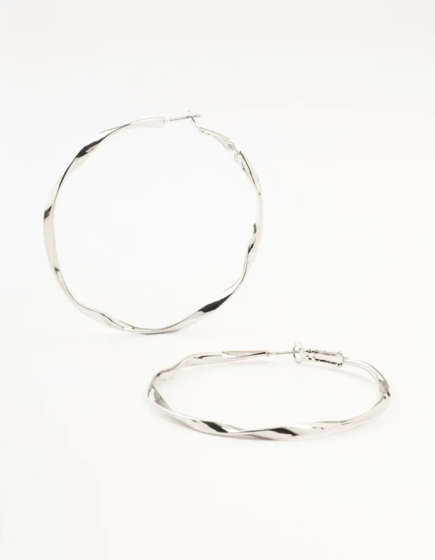 Silver Thin Smooth Twisted Hoop Earrings sold by lovisa