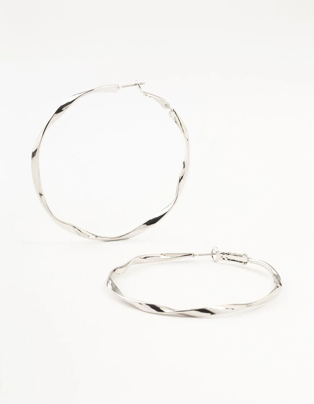 Silver Thin Smooth Twisted Hoop Earrings sold by lovisa
