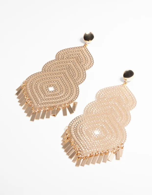 Gold Patterned Teardrop Earrings sold by lovisa