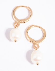 Gold Pearl Huggie Earrings sold by lovisa