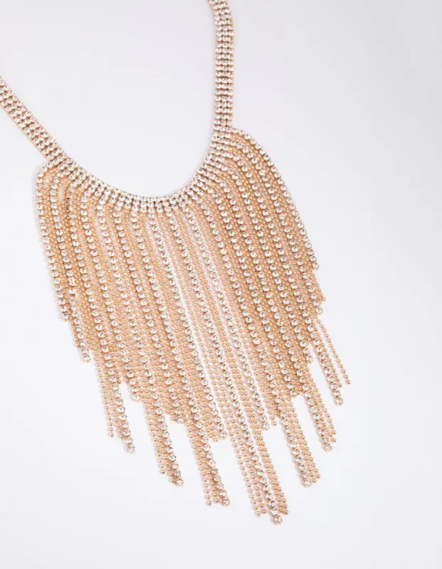 Gold Diamante Fringe Necklace sold by lovisa