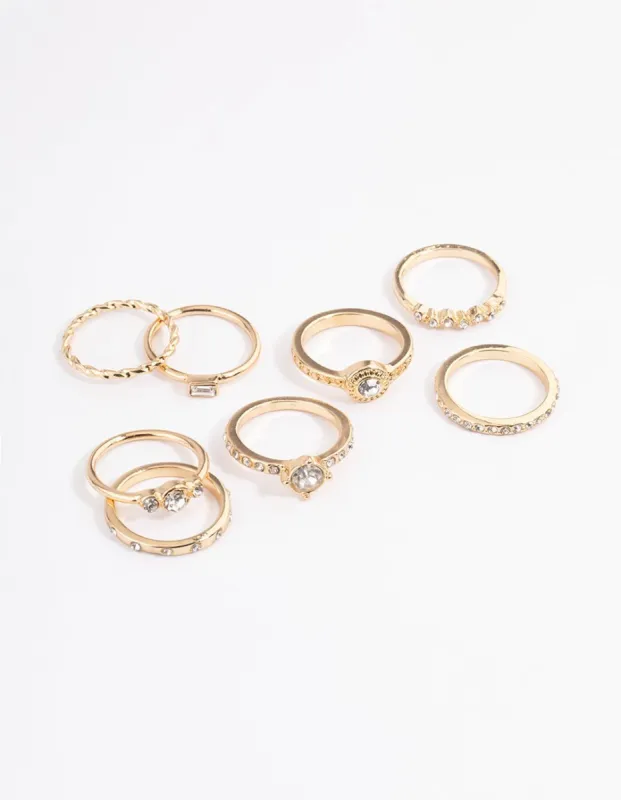 Gold Crystal Halo Diamante Ring 8-Pack sold by lovisa