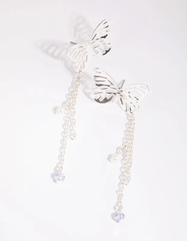 Silver Butterfly Chain Drop Earrings sold by lovisa