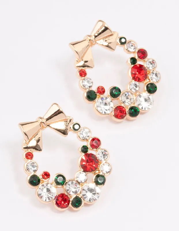 Green & Red Christmas Wreath Stud Earrings sold by lovisa