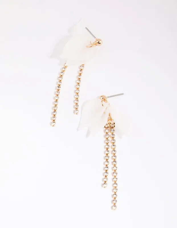 Gold Petal & Diamante Drop Earrings sold by lovisa