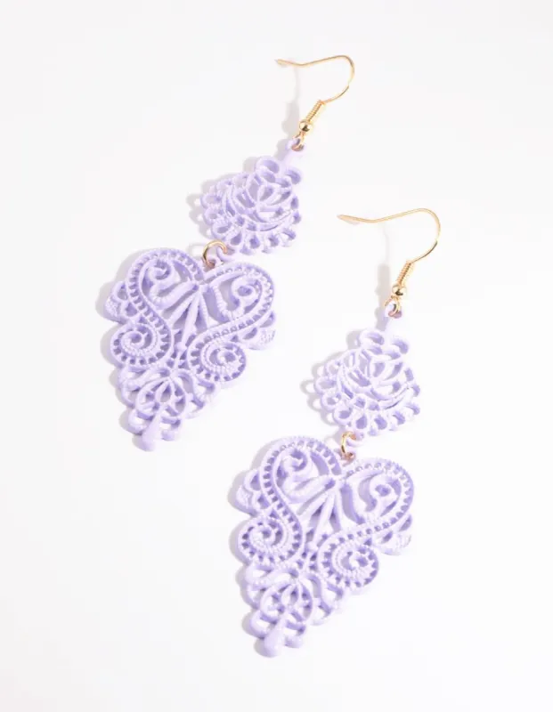Lilac Filigree Drop Earrings sold by lovisa