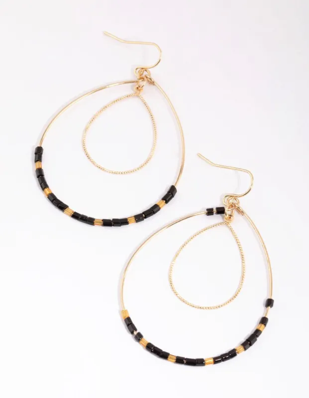 Black Bead Teardrop Earrings sold by lovisa