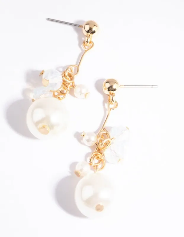 Gold Pearl Cluster Drop Earrings sold by lovisa