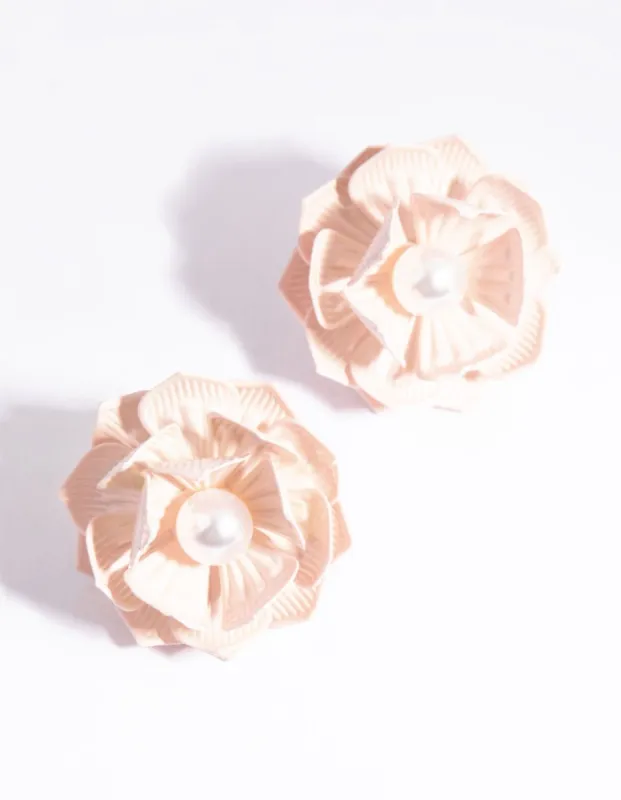 Matte Blush Flower Stud Earrings sold by lovisa