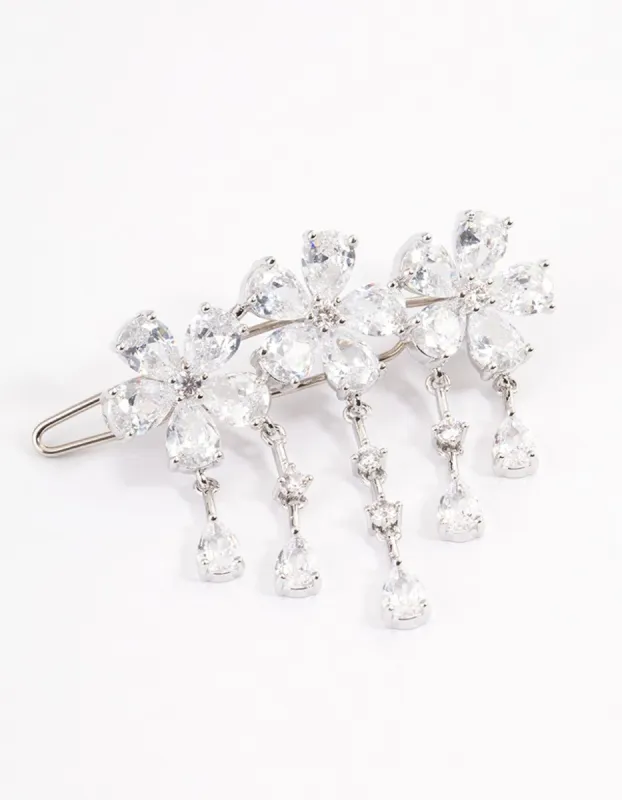 Rhodium Cubic Zirconia Triple Flower Droplet Hair Clips Pack sold by lovisa