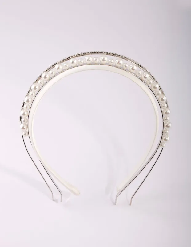 Silver Diamond & Pearl Alice Band sold by lovisa