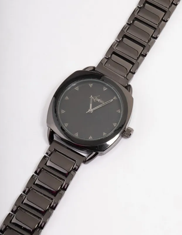 Gunmetal Coloured Square Face Link Watch sold by lovisa