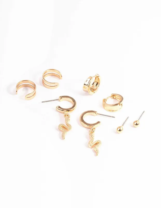 Gold Snake Cupchain Hoop Earrings 4-Pack sold by lovisa