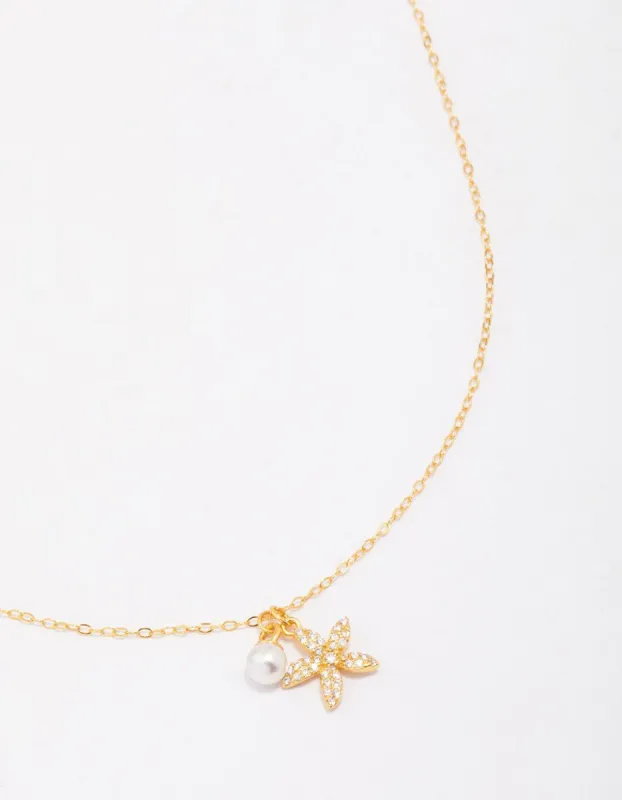 Gold Plated Sterling Silver Starfish Freshwater Pearl Chain Necklace sold by lovisa