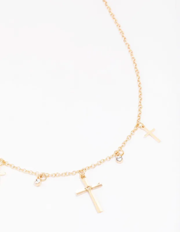 Gold Diamante Cross Droplet Necklace sold by lovisa