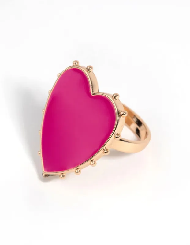 Hot Pink Statement Heart Ring sold by lovisa