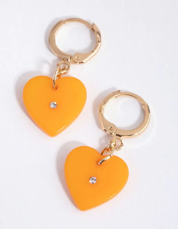 Gold Acrylic Heart Huggie Earrings sold by lovisa