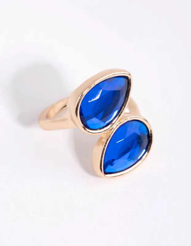 Gold Dual Blue Stone Ring sold by lovisa