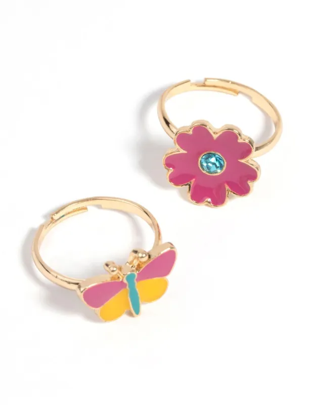 Pink Heart & Butterfly Ring Set sold by lovisa