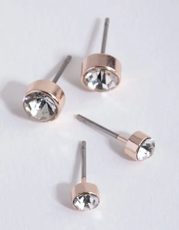 Rose Gold Crystal Stud Earring Pack sold by lovisa