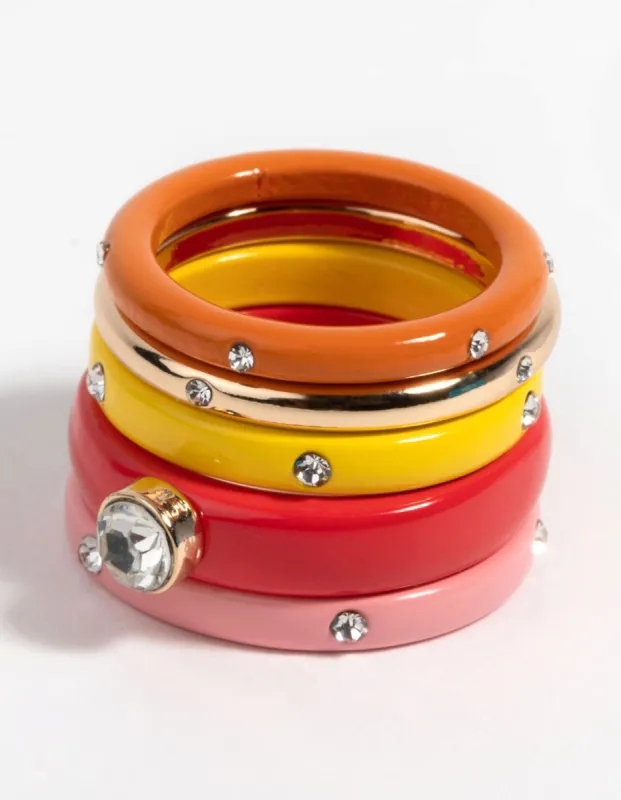 Enamel & Diamante Ring 4-Pack sold by lovisa