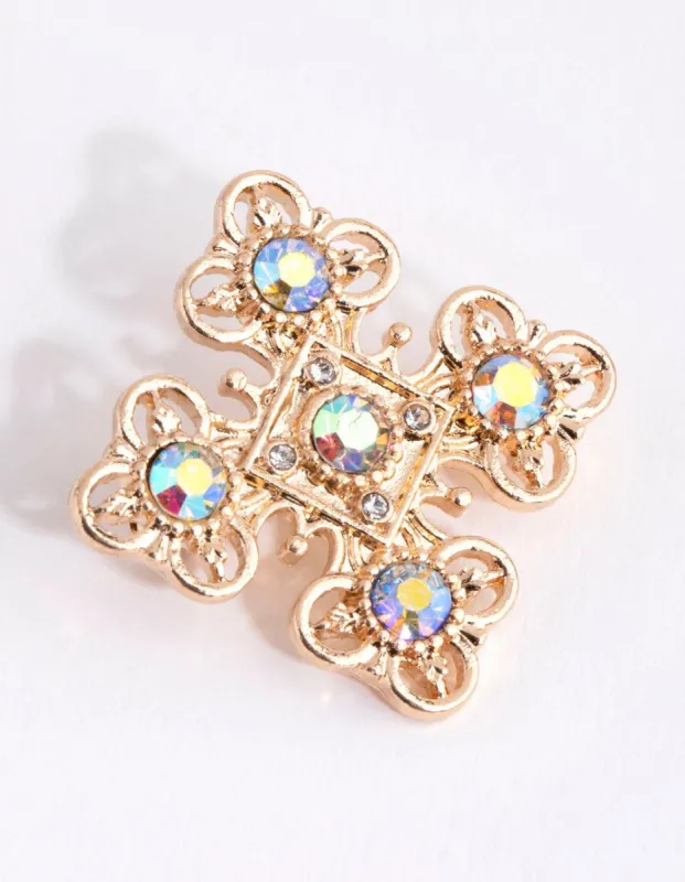Gold Miniature Cross Brooch sold by lovisa