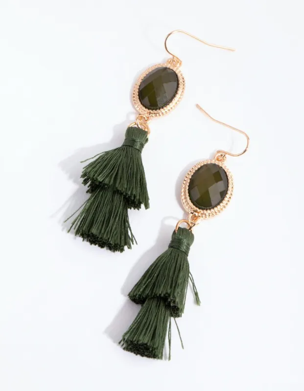 Green Double Tassel Drop Earrings sold by lovisa