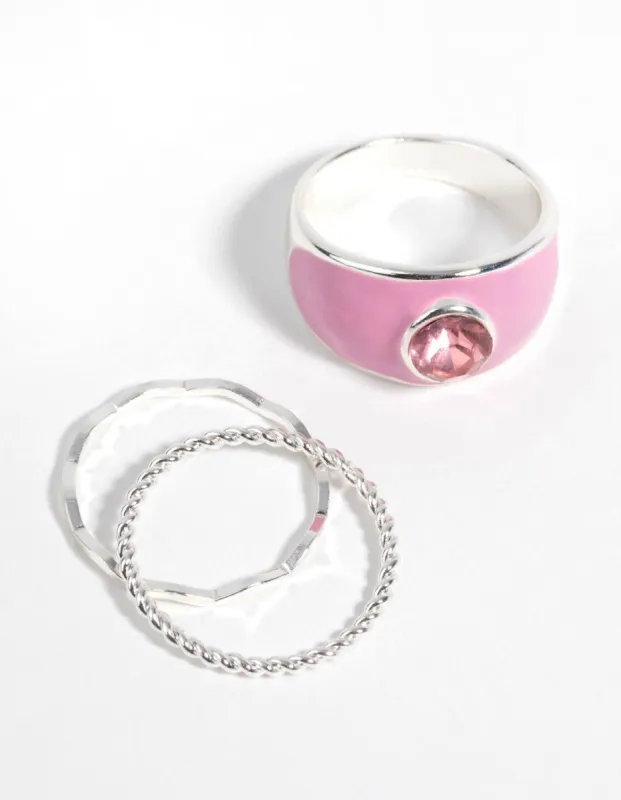 Pink Enamel Ring Pack sold by lovisa