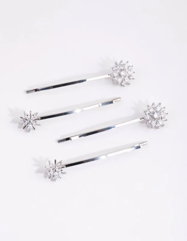 Silver Cubic Zirconia Flower Mix Hair Slide 4-Pack sold by lovisa
