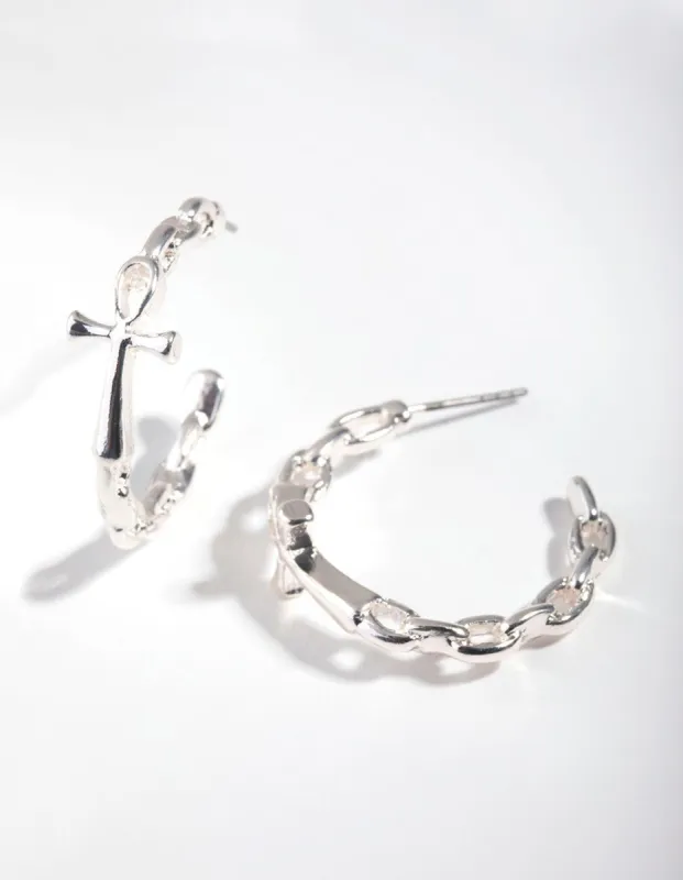 Silver Ankh Chain Hoop Earrings sold by lovisa
