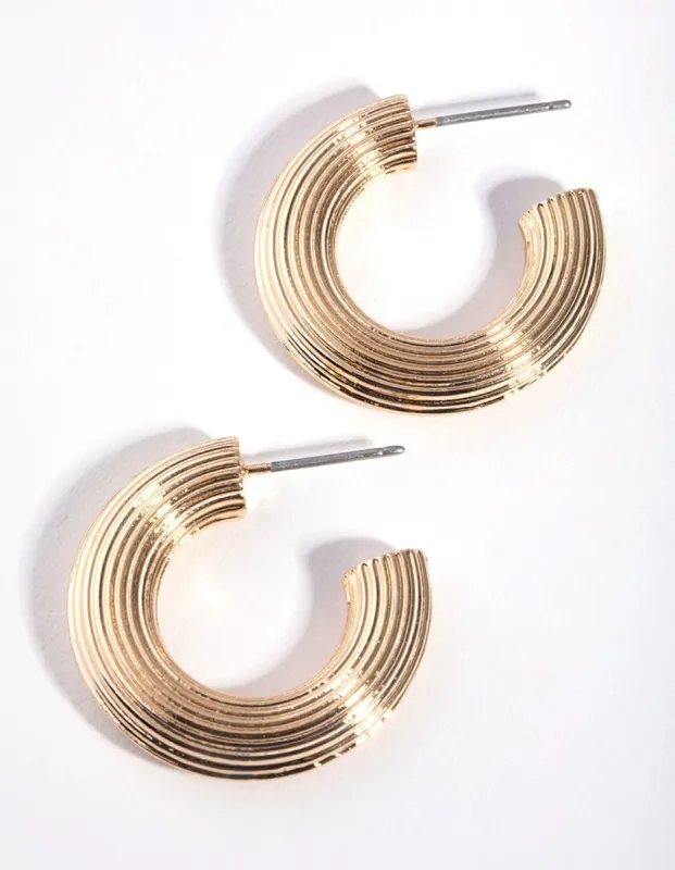 Gold Stripe Textured Hoop Earrings sold by lovisa