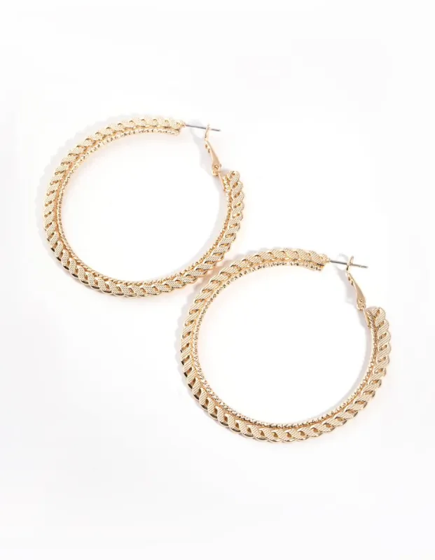 Gold Flat Rope Hoop Earrings sold by lovisa