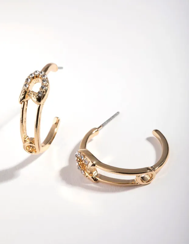 Gold Diamante Paperclip Hoop Earrings sold by lovisa