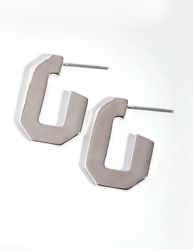 Rhodium Rounded Rectangle Hoop Earrings sold by lovisa