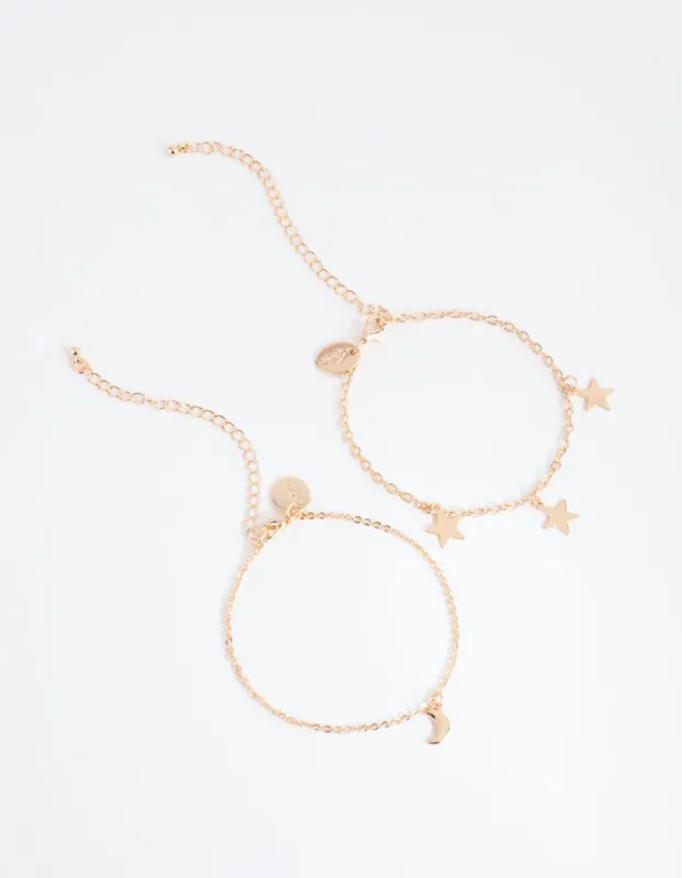 Gold Star & Moon Bracelet Pack sold by lovisa