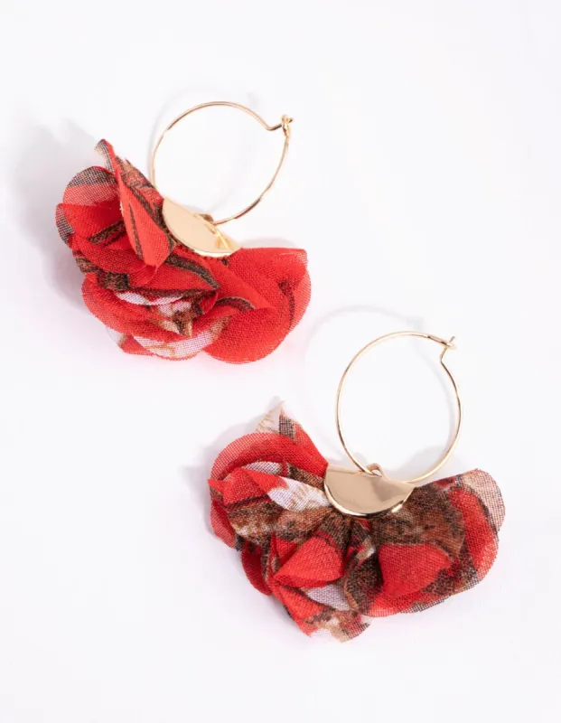 Gold Flat Flower Hoop Earrings sold by lovisa