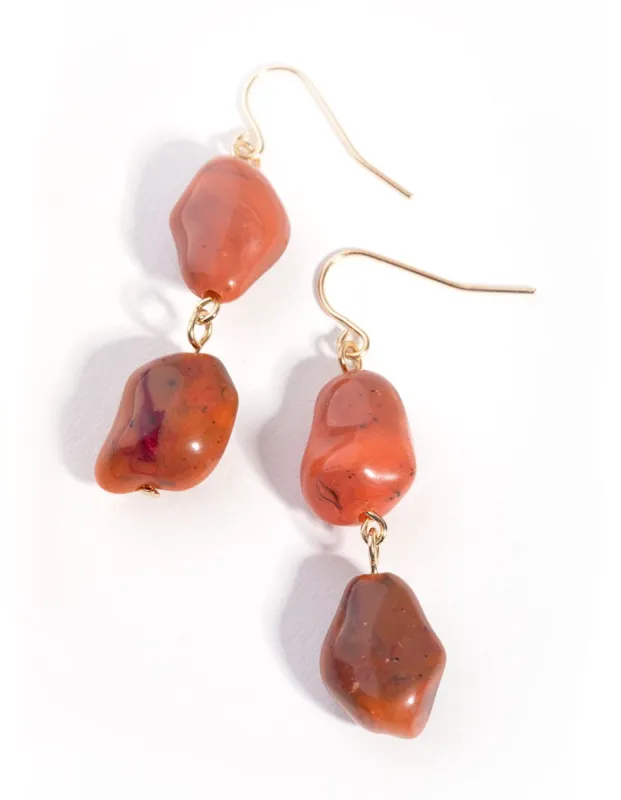 Gold Double Bead Drop Earrings sold by lovisa