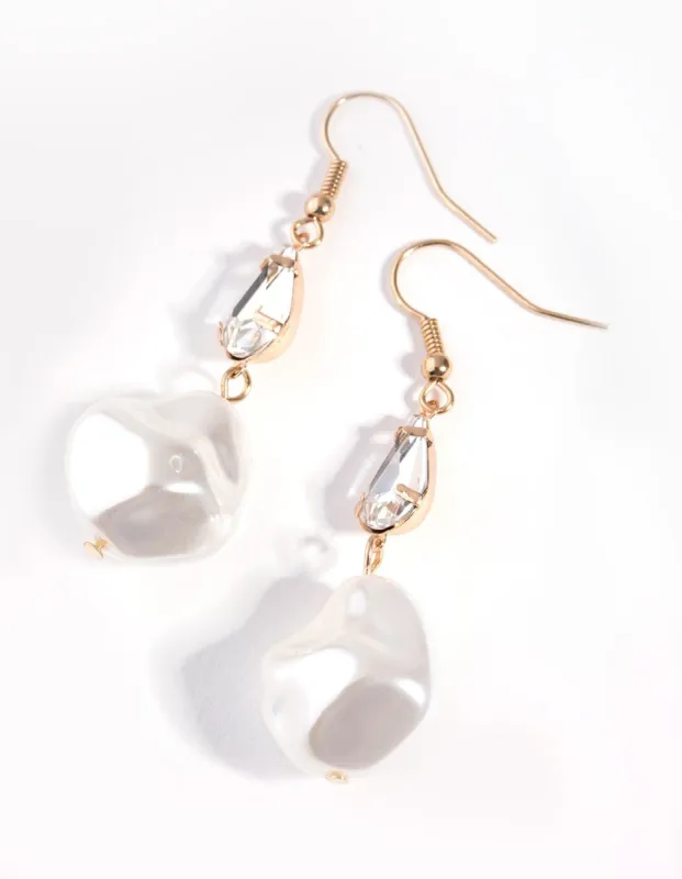 Gold Diamante Pearl Drop Earrings sold by lovisa