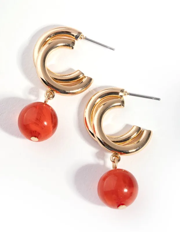 Gold Bead & Double Hoop Drop Earrings sold by lovisa