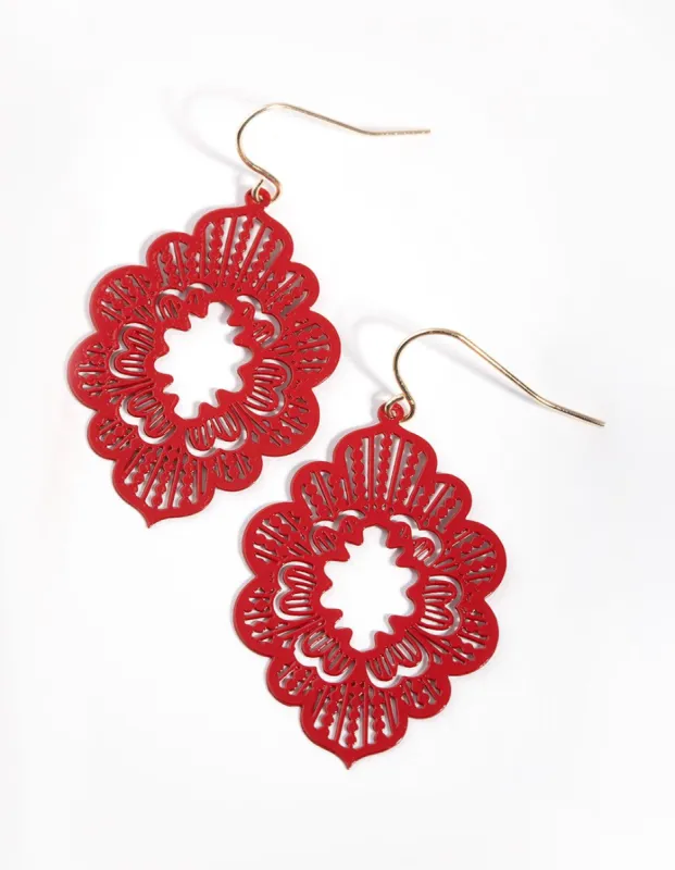 Red Open Cut Out Drop Earrings sold by lovisa