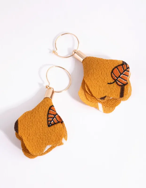 Gold Fabric Flower Drop Earrings sold by lovisa