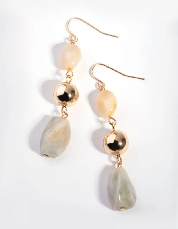 Gold Neutral Bead Drop Earrings sold by lovisa