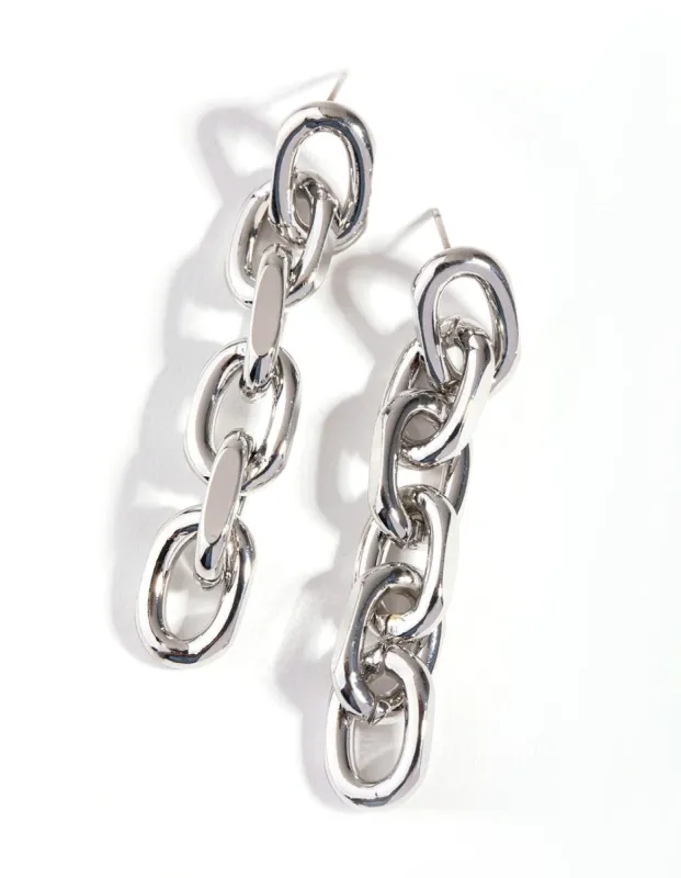 Rhodium Thick Chain Drop Earrings sold by lovisa