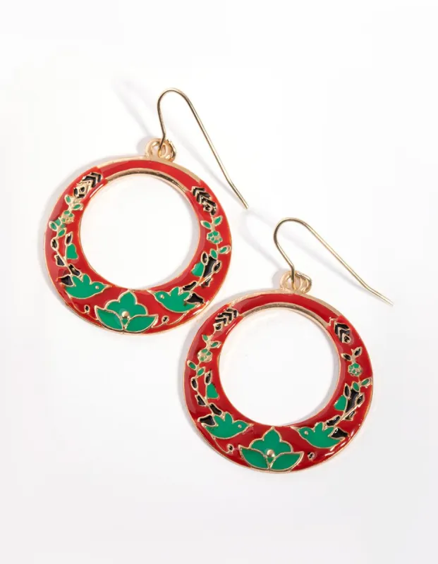 Gold Open Circle Bird Drop Earrings sold by lovisa