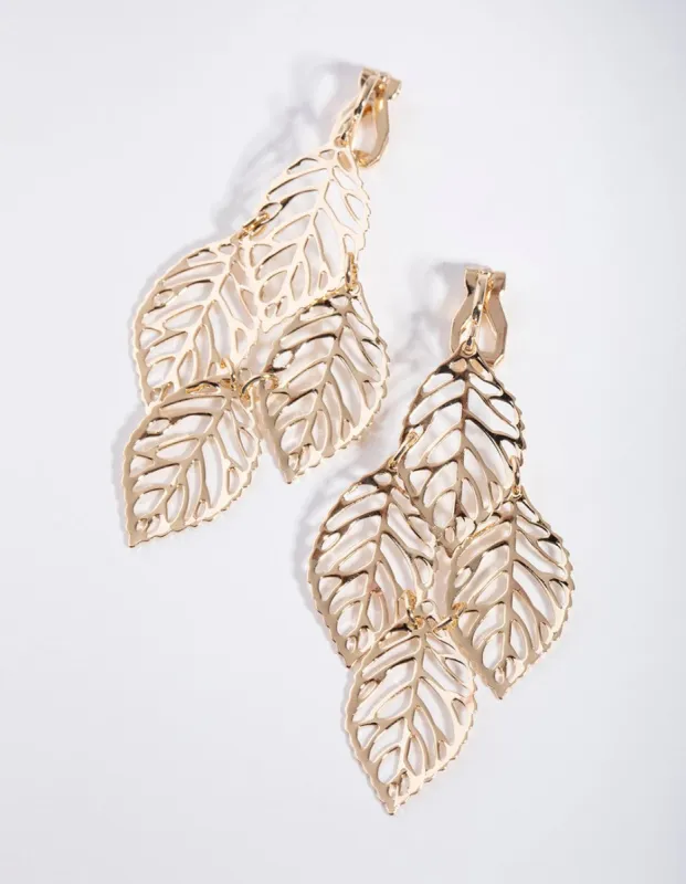 Gold Metal Leaf Clip On Earrings sold by lovisa