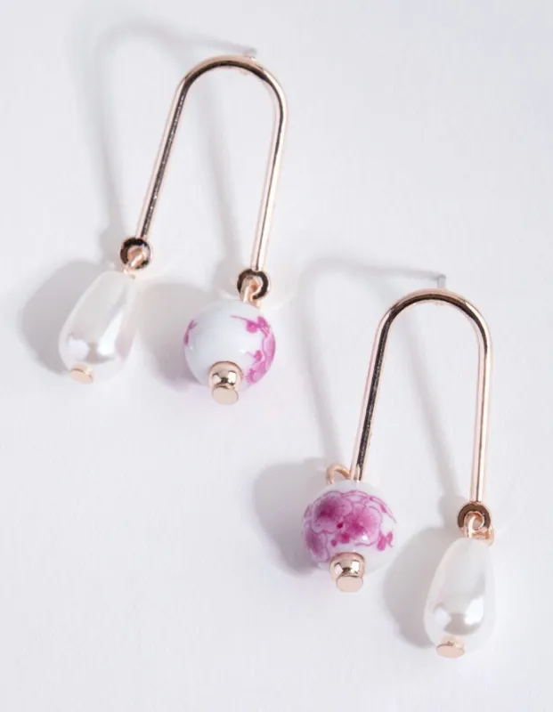 Rose Gold Flower Ball Faux Pearl Drop Earrings sold by lovisa