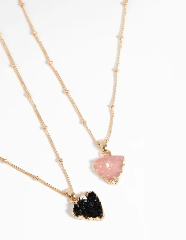 Gold Black & Pink Druzy Necklace Set sold by lovisa