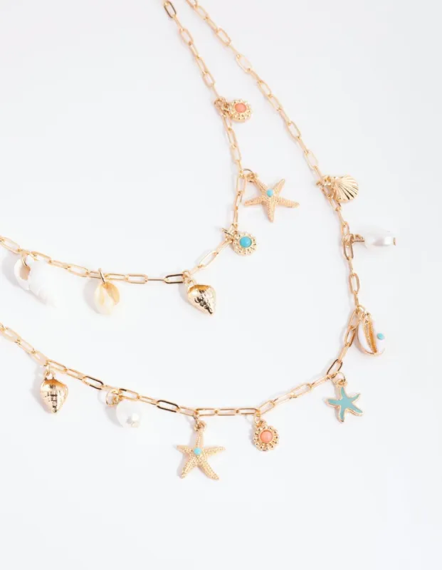 Gold Ocean Charm Necklace sold by lovisa
