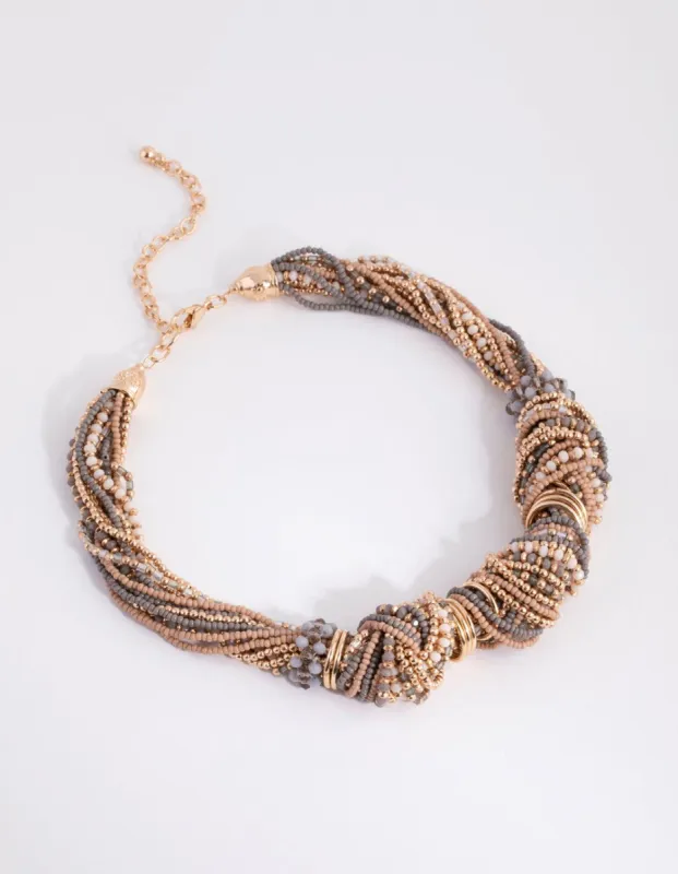 Rose Gold Beaded Knot Statement Necklace sold by lovisa
