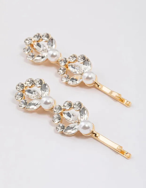 Gold Diamante & Pearl Hair Clips Pack sold by lovisa